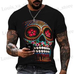 Men's T-Shirts Summer Horror Skull Mens T-shirts 3d Print O-neck Short Slve Skeleton Strt Hip-hop Shirt Oversized Tops Ts Men Clothing T240419