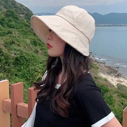 Ball Caps Summer Women Wide Brim Ponytail Sun Hat JK Korean Soft Cotton Bucket Hat Ponytail Adjustable Visors Panama Fisherman Cap