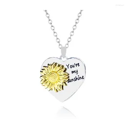 Chains Fashion Sunflower Compass Necklace Multi Layer Pendants Romantic You Are My Sunshine Necklaces For Women Girls Love Gift