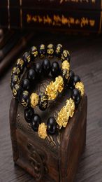 Bangle Feng Shui Obsidian Stone Beads Braceletes Men Women Unisex Wristband Gold Black Pixiu Wealth and Good Luck Women Bracelet 18925848