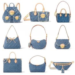 Designer Denim Bag Women Crossbody Shoulder Bags Hobo Shoulder Bag Lady Blue Denim Flower Messenger Purses Stripes Luxury Brand Handbags