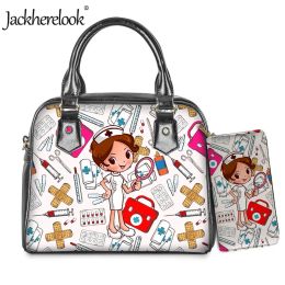 Wallets Jackherelook Medical Doodle Print Nurse/Doctor Handbag Clutch Wallet 2pcs/Set Womens Luxury PU Crossbody Bag Coin Purse bolso