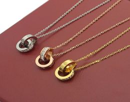 2019 Whole Gold Plated Double Rings Pendant Necklace Choker 316L Stainless Steel Two Circle Rings Necklace Jewellery For Women9610969