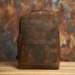 Backpack Genuine Leather Retro Men's Bag Hiking School Travel Laptop For 15.6 Inch