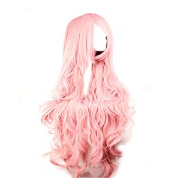 human curly wigs Big Wave Long Curly Hair Wig Head Cover Pink 100cm Wig Curly Hair Chemical Fibre High Temperature Silk Head Cover