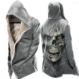 Men's Jackets Mens Vintage Skull Print Tactical Lace-Up Hooded Fleece Jacket Winter Pockets Streetwear Outwear Thicken For Men