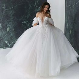 Graceful 3D FlowerWedding Dresses with Detachable Sleeves Wedding Gowns Sweetheart Bridal Dresses Open Back Appliqued 240403