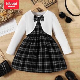 Girl's Dresses hibobi Toddler Girls Fake Two-Piece Spliced Plaid Long-Sleeved Dress Autumn And Winter Fashionable And Comfortable Plaid Skirt d240423