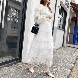 Skirts Fashion Fairy Lace Patchwork Multi-Layer Cake Skirt For Women 2024 Summer French Design Slim Midi Length Casual Sexy