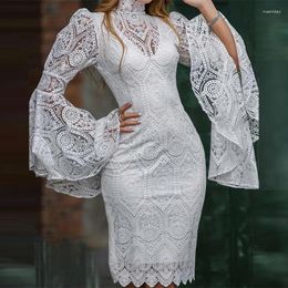 Work Dresses Women's Lace Embroidered Flared Sleeve Dress Suits Elegant Vintage Slim Fit Stand Collar And Vest Skirt Set Two Piece