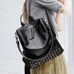 Womens Backpack Korean Fashion Leather Bag Personalized Rivet Versatile