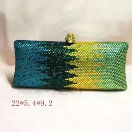 Bags New Fashion Green/Yellow 8 Colours Crystal Evening Purse Women Small Phone Clutch Bag Elegant Gift Female Party Chain Handbags