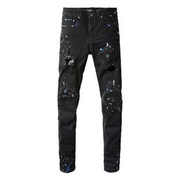 Mens Designer Jeans Distressed Ripped Biker Slim Fit Motorcycle Denim For Men s Top Quality Fashion jean Mans Pants pour hommes 003