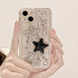 Cell Phone Cases Instagram Japan South Korea Transparent Sparkling Pink Star iPhone14promax Case 13pro Anti Drop 15 Female H240419