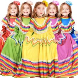 Ethnic Clothing Child Mexican Costume Traditional Folk Dancer Dress National Style Festival Carnival Folklorico Dance Dress d240419