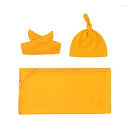 Blankets 3 Pcs/Set Baby Receiving Blanket Headband Hat Soft Cotton Born Sleeping Bag .Dropship