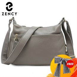 Bags Zency 100% Genuine Leather Fashion Women Shoulder Bag with Tassel High Quality Hobos Elegant Lady Crossbody Bags Black Grey