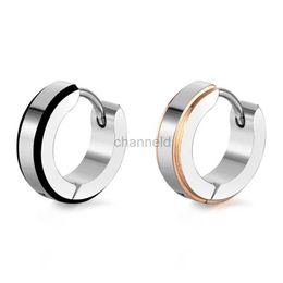 Other Silver Gold Colour Stainless Steel Hoop Earrings For Women Men Punk Vintage Black Stripe Drop Earring Jewellery Statement 240419
