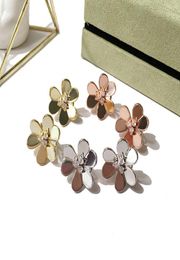High Finish Rose gold three leaf clover flowers Six petal Stud Earrings For Women earings fashion jewelry enlish lock 16cm2095239