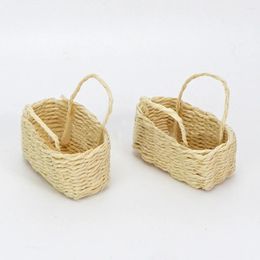 Decorative Figurines Mini Lafite Grass Woven Handheld Basket Miniatures The Dollhouse Furniture Decoration Desktop Ornament Toy Diy Crafts