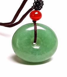 Women Mens Rope Natural India Green Jade Gemstone Donut Pendant Necklace7809811