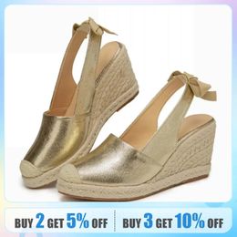 Wedges Sandals For Women Closed Toe Bandage Espadrille Stylish Shoes TDL-J26GD 240418