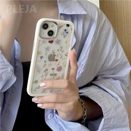 Cell Phone Cases Cute Flower Floral Clear Phone Case For iPhone 15 13 12 14 Pro Max 11 Silicone Shockproof Cover Plating Silver Camera Lens Funda J240418