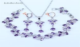 Lady 925 Sterling silver jewelry sets Pink crystal white zircon Bracelet Necklace Pendant long Earrings Chain for women282S5513773