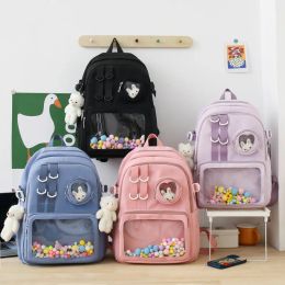 Bags Japan Cute Ita Transparent PVC Backpack Bag Women Girl Mochila School Bookbag Small Round Coin Pocket Designer 4 Colors Nylon