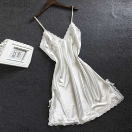 Women's Sleep Lounge Women Satin Sleepdress Sexy Bowknot Lace Babydoll V Neck Pron Lingerie Large Size Ladies Underwear Bra Support Pajama Intimate d240419