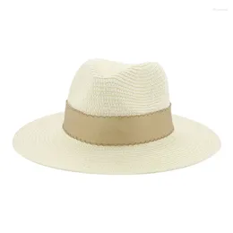 Berets Beach Hat Hats For Women Men Straw Sun Protection Panamas Khaki White Black Luxury Casual Ribbon Band Bucket