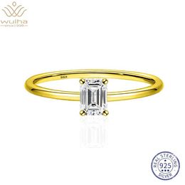 Wedding Rings WUIHA Real 925 Sterling Silver Emerald Cut 4*6MM GRA Moissanite Diamond Anniversary Engagement Rings for Women Gift Fine Jewellery 240419