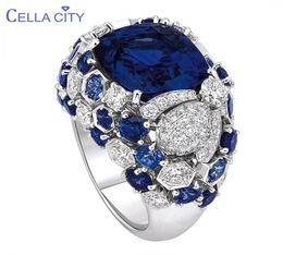 Cellacity Classic Silver 925 Ring For Charm Women With Oval Blue Sapphire Gemstones Fingle Fine Jewerly Whole Size 6 10 2207257882642