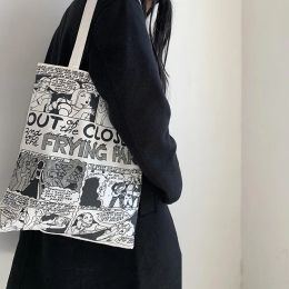 Bags Women Shoulder Canva Bag Female Zipper Shopper Tote Bag Cartoon Comic Print Shopping Bag Thick Cotton Cloth Handbag For Girl