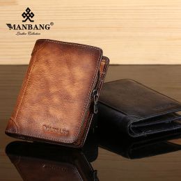 Wallets Mang Hot Genuine Cowhide Leather Men Wallet Short Coin Purse Small Vintage Wallets Brand High Quality Designer