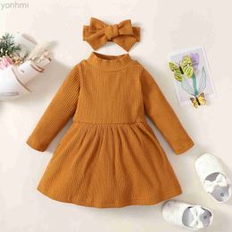 Girl's Dresses 0-2-year-old newborn baby girls spring and autumn brown long-sleeved high-necked cute dress d240419