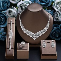 Necklace Earrings Set 2024 Classic Cubic Zirconia Pearl Of 4 Pieces Women Wedding Party All Zircon Dubai Bridal Jewellery Gift
