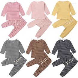 Clothing Sets 6 Colours Born Infant Kids Baby Girls Boys Clothes Striped Cotton Long Sleeve Pullover Tops Pants 2pcs