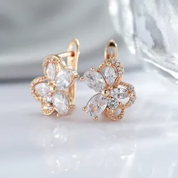 Dangle Earrings Personality Crystal Flower Zircon English Lock For Women 585 Rose Gold Colour Wedding Party Fashion Fine Jewellery