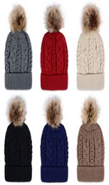 Winter Thick double layer Colorful Snow Caps Wool Knitted Beanie Hat With Artificial Raccoon Fur Pom Poms For Women Men Hip Hop ca6771924