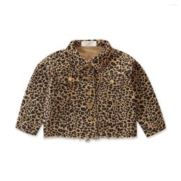 Jackets Infant Kids Baby Girls Spring Fall Jacket Long Sleeve Folded Collar Leopard Pattern Button-Down Design Front Pockets