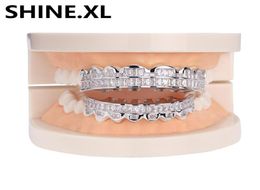 Hip Hop Iced Out Zircon Custom Fit Gold Teeth Grillz Caps Micro Pave Cubic Zirconia Top Bottom Grills Set for Christmas Gift Wom6702671