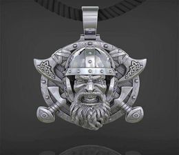 Nordic Jewelry Retro Men Viking Tomahawk Necklace Pendant 316L Stainless Steel Men039s Punk Skull Knight Jewelry8891408