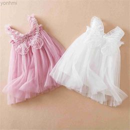 Girl's Dresses New Baby Girls Butterfly Wings Fairy Princess Dress Lovely Kids Summer Sleeveless Tulle Dress Child Birthday Party Gown Dress d240419