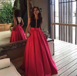 Open Back Fuchsia Long Evening Prom Dresses Arabic Formal Dress Black Beaded Vestido De Gala Custom Special Occasion Evening Gowns8272731