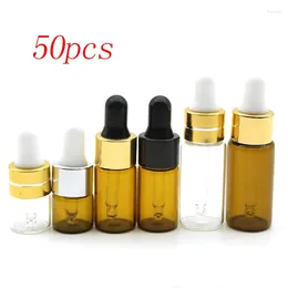 Storage Bottles 50pcs/lot 1ml 2ml 3ml 5ml Empty Dropper Bottle Portable Amber Glass Esstenial Oil With Eye