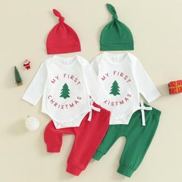 Clothing Sets Autumn Christmas Infant Baby Boy Girls Outfit Long Sleeve Letters Tree Printed Romper Pants And Hat Xmas