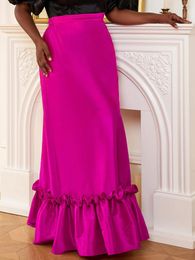 Skirts Fuchsia Long High Waist Shiny Loose Evening Party Cocktail Large Size Ruffles Floor Length Skirt For Ladies 3XL 4XL 2024