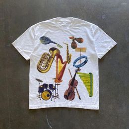 Women's T Shirts Vintage Casual Y2k Summer Fashion Musical Instrument Print Oversized Shirt Street Retro Punk T-shirts Female Graphic