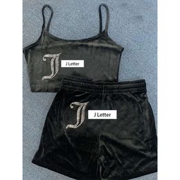 Velvet Camisole Shorts Set Two Piece Matching Set Sleeveless Crop Top Short Summer Juicy Tracksuit Outfits for Women 267